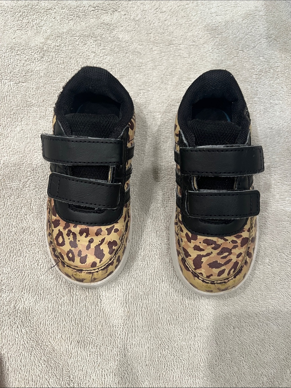adidas Kids Leopard Print Velcro Sneakers - Black and Tan